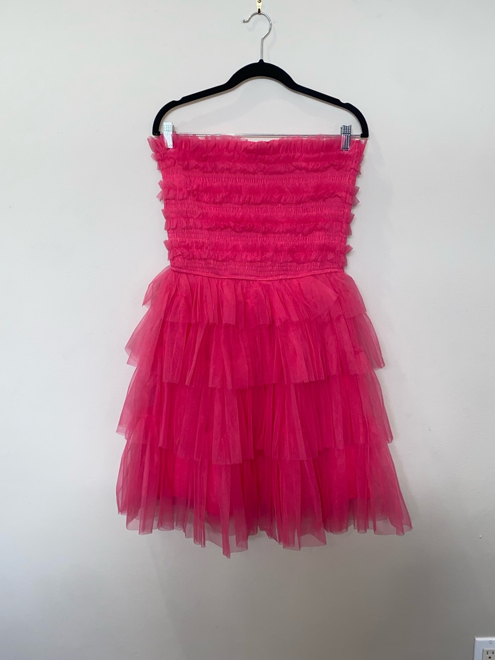 Nasty Gal Hot Pink Strapless Tiered Tulle Ruffle Dress - 80s, Prom, Formal